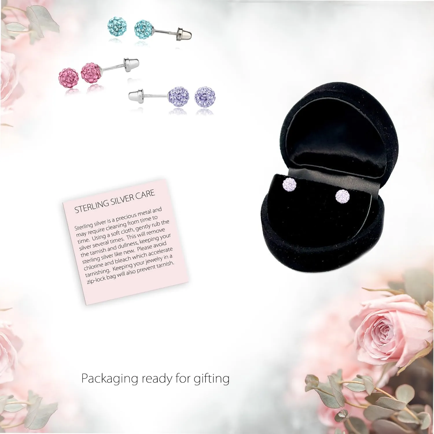 Sterling Silver Simulated Birthstone Pave Ball Screw-Back Earrings for Little Girls and Kids