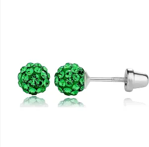 Sterling Silver Simulated Birthstone Pave Ball Screw-Back Earrings for Little Girls and Kids