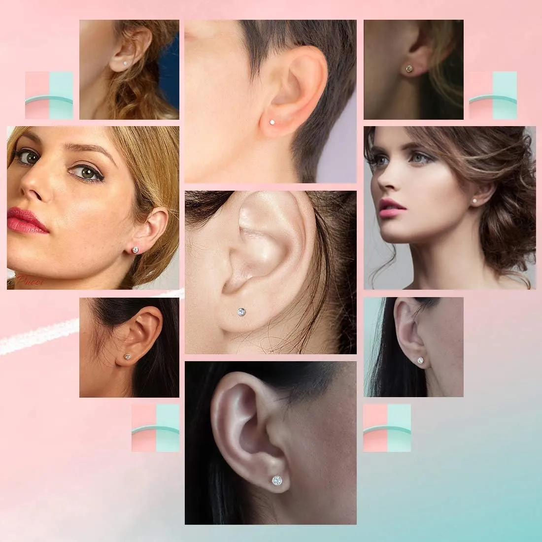 Sterling Silver Stud Earrings for Women Men- 4 Pairs of Hypoallergenic Small White Gold Plated Cubic Zirconia Cartilage Earrings Jewelry Sets (2mm/3mm/4mm/5mm)