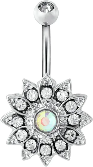 Summer Belly Rings for Women, Flower with Opal Navel Rings for Women Surgical Stainless Steel Cubic Zirconia Stud Best Friends Belly Rings
