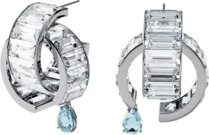 SWAROVSKI Matrix Pierced Earrings, Clear Crystals and a Dangling Blue Crystal Element with a Rhodium Finish Setting, Part of the Swarovski Matrix Collection