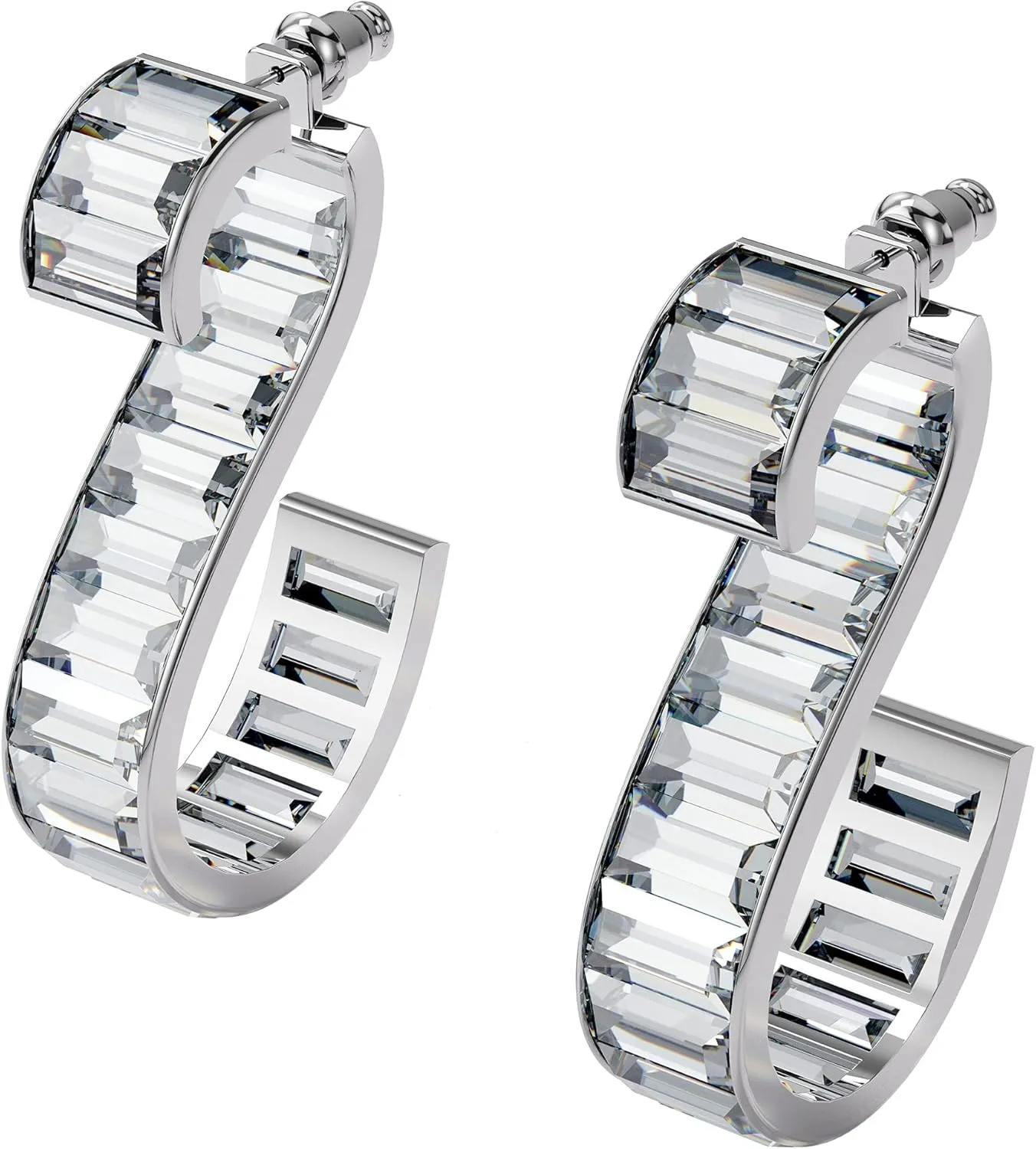 SWAROVSKI Matrix Pierced Earrings with, Clear Crystals with a Curved Rhodium Finish Setting, Part of the Swarovski Matrix Collection