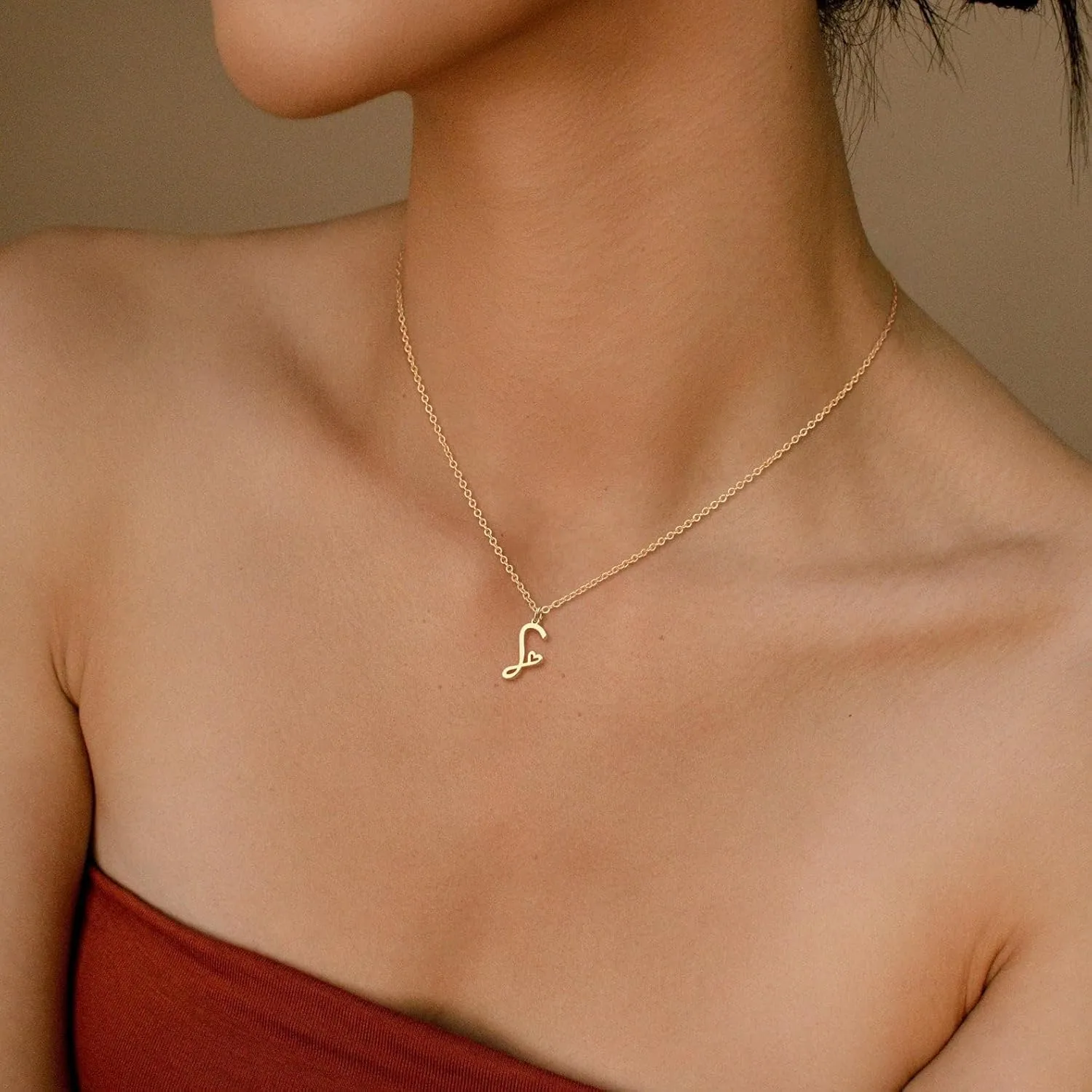 Tewiky Initial Necklace for Women-14k Gold Filled Dainty Letter Necklaces Trendy Cute Custom Personalized Monogram