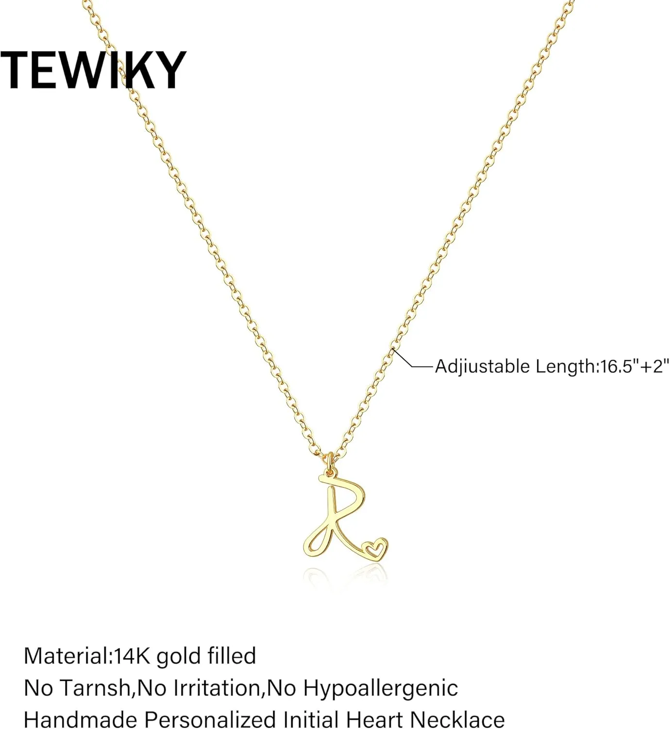 Tewiky Initial Necklace for Women-14k Gold Filled Dainty Letter Necklaces Trendy Cute Custom Personalized Monogram
