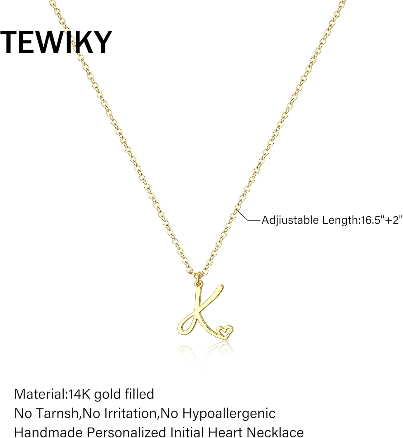 Tewiky Initial Necklace for Women-14k Gold Filled Dainty Letter Necklaces Trendy Cute Custom Personalized Monogram