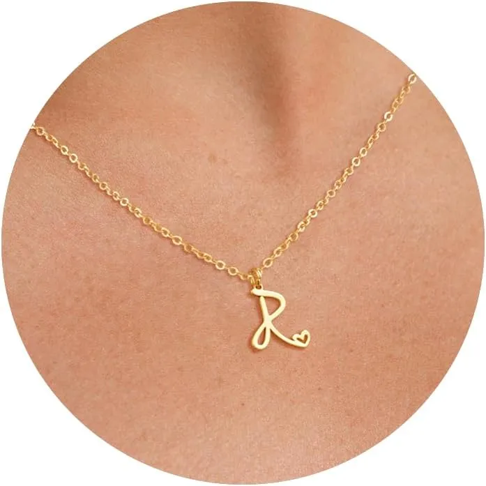 Tewiky Initial Necklace for Women-14k Gold Filled Dainty Letter Necklaces Trendy Cute Custom Personalized Monogram