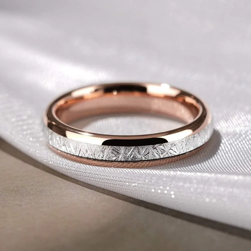 THREE KEYS JEWELRY 4mm 6mm 8mm Tungsten Wedding Ring Imitated Meteorite Rose Gold Polished Band Customized Ring/Personalized Ring