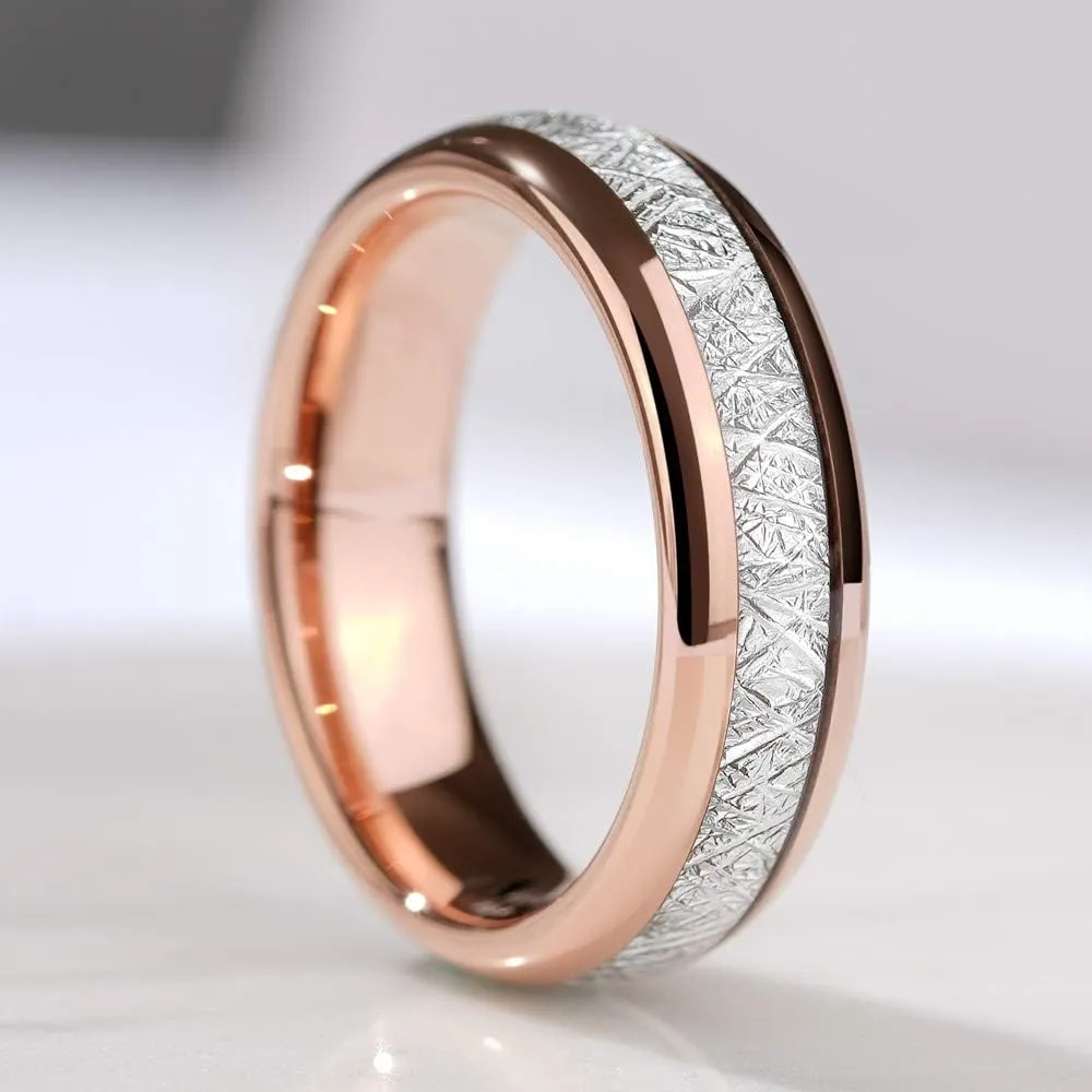 THREE KEYS JEWELRY 4mm 6mm 8mm Tungsten Wedding Ring Imitated Meteorite Rose Gold Polished Band Customized Ring/Personalized Ring