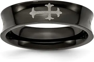 Titanium Concave Polished Religious Faith Crosses and Black Plated 6mm Band Ring Size 13-Band Style-Ring for Women and Men