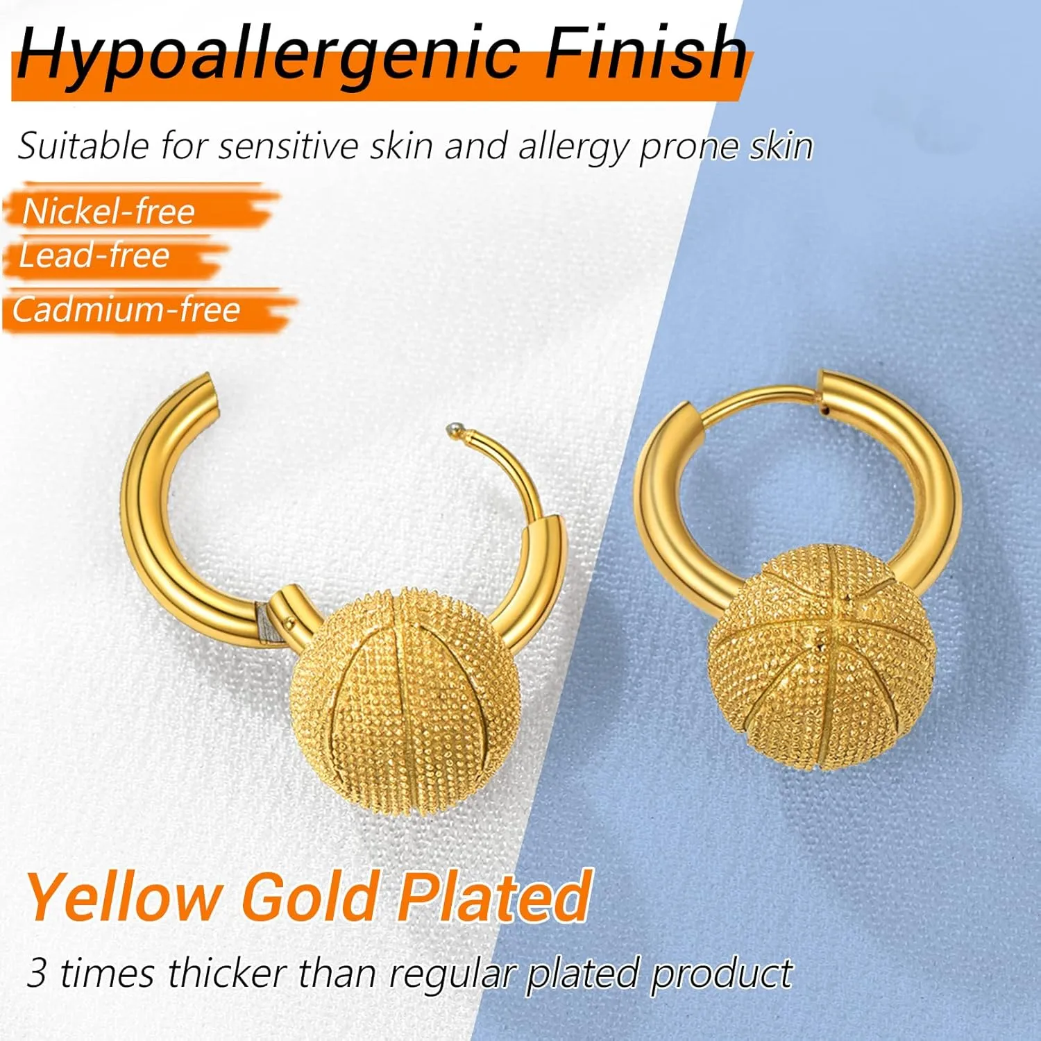 Trendy 3D Ball Dangle Earrings Sport Fan Jewelry, Baseball/Football/Volleyball/Basketball Earrings, Hypoallergenic, 316L Stainless Steel Silver/Gold/Black Tone, Come Box