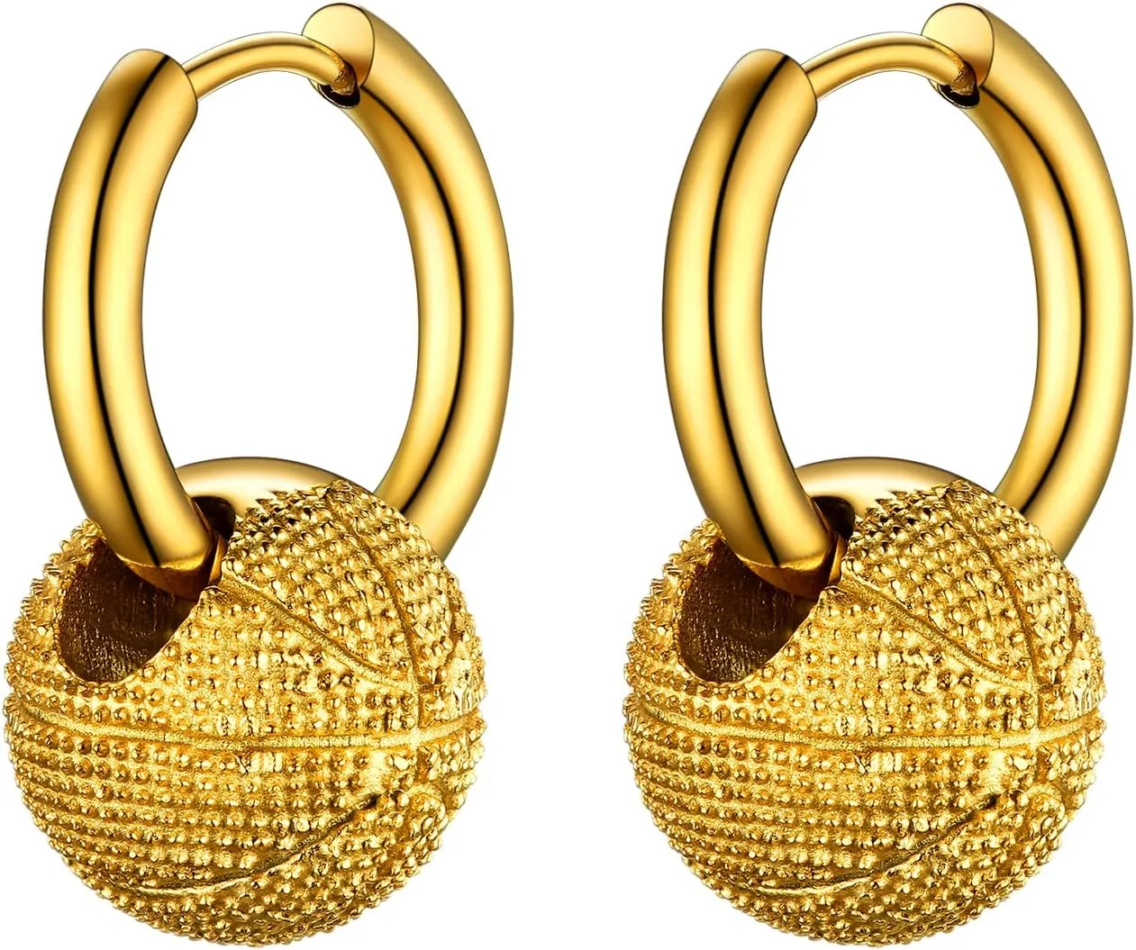 Trendy 3D Ball Dangle Earrings Sport Fan Jewelry, Baseball/Football/Volleyball/Basketball Earrings, Hypoallergenic, 316L Stainless Steel Silver/Gold/Black Tone, Come Box