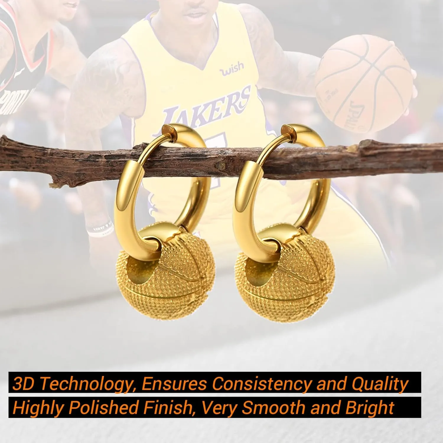 Trendy 3D Ball Dangle Earrings Sport Fan Jewelry, Baseball/Football/Volleyball/Basketball Earrings, Hypoallergenic, 316L Stainless Steel Silver/Gold/Black Tone, Come Box
