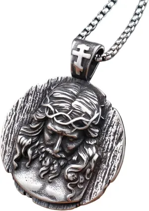Trendy Men's Stainless Steel Shepherd Jesus Pendant Chain Holy Family Amulet Vintage Christian Jesus Necklaces Jewelry, As Pic