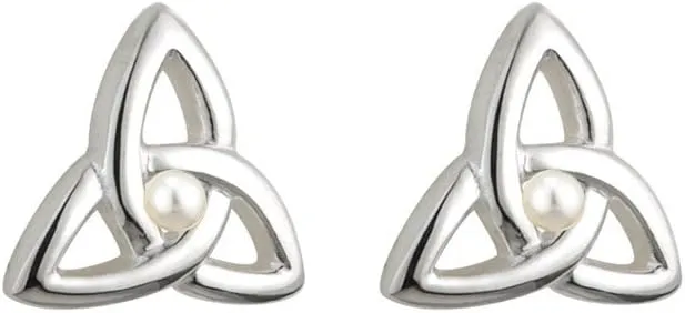 Trinity Knot Stud Earrings Silver Plated with Pearl Made in Ireland by Solvar