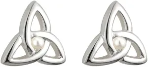Trinity Knot Stud Earrings Silver Plated with Pearl Made in Ireland by Solvar