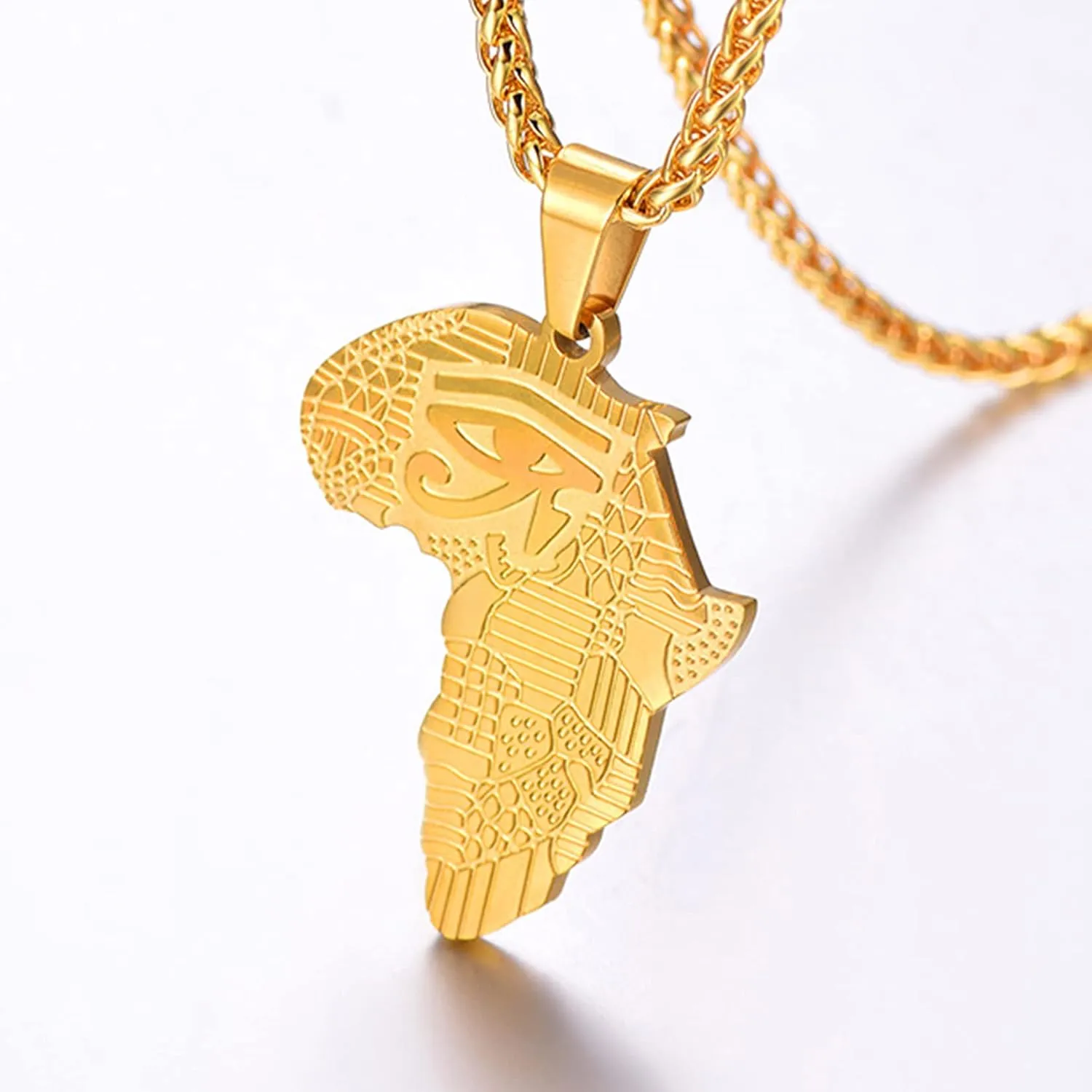 U7 Africa Map Necklaces for Men Women,Stainless Steel/18K Gold Plated African Country Map Jewelry