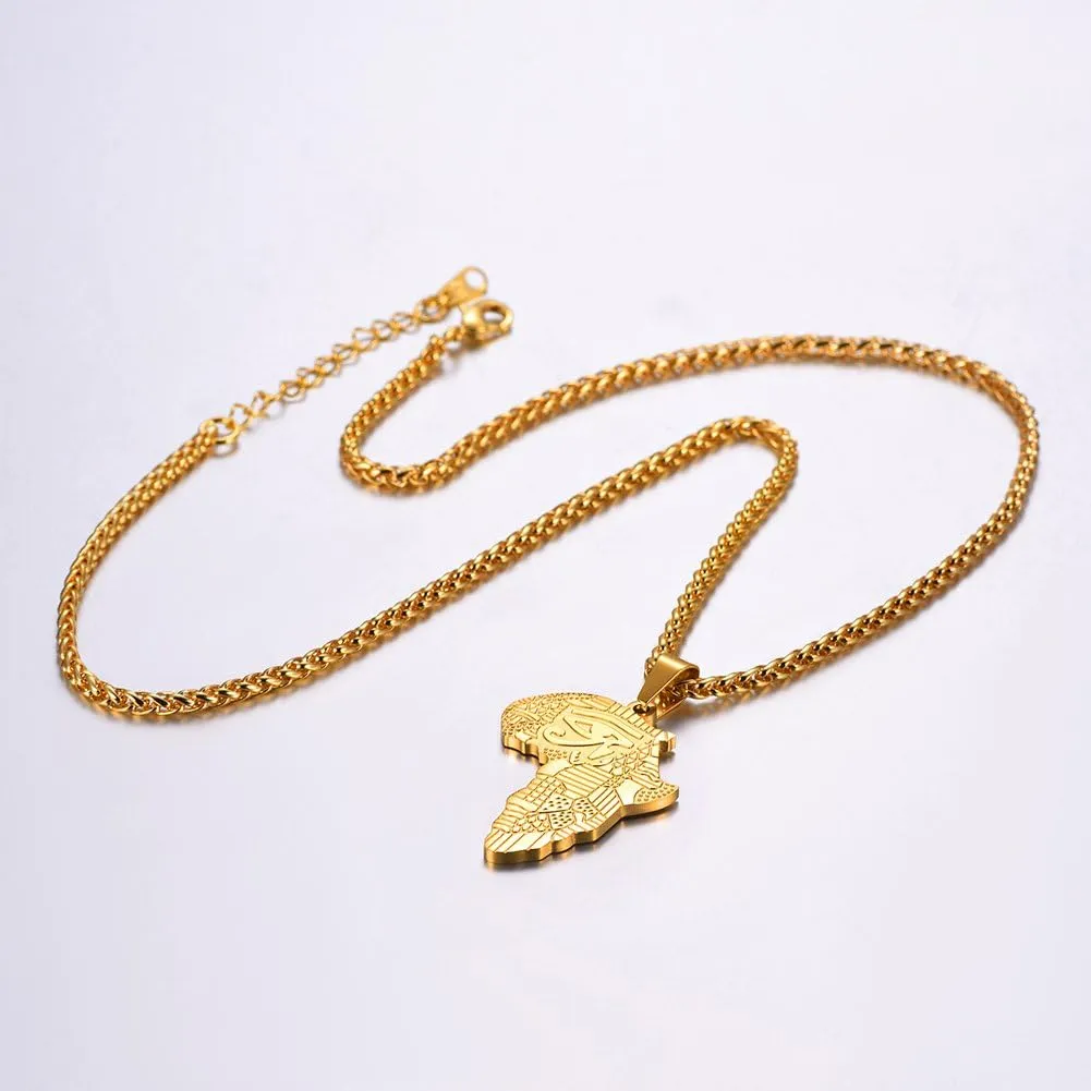 U7 Africa Map Necklaces for Men Women,Stainless Steel/18K Gold Plated African Country Map Jewelry