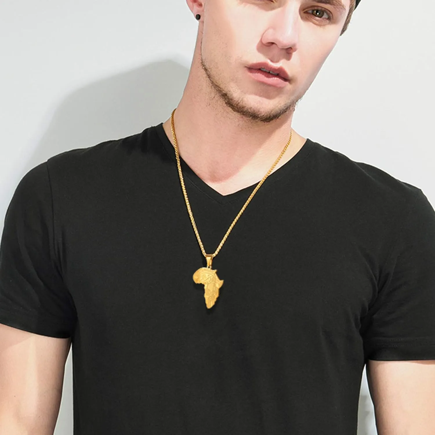U7 Africa Map Necklaces for Men Women,Stainless Steel/18K Gold Plated African Country Map Jewelry