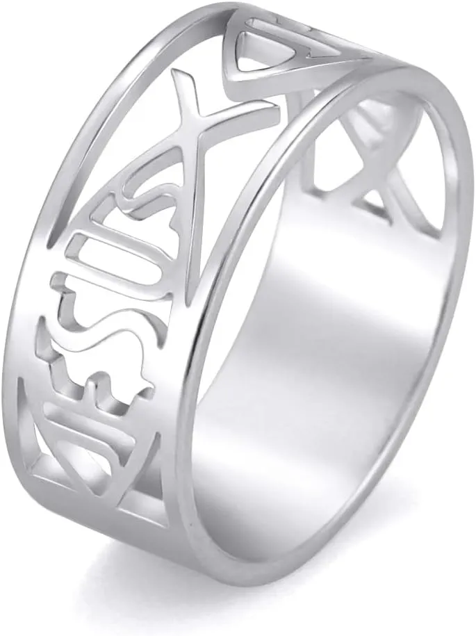 UNIFT Jesus Fish Rings For Men Women Stainless Steel Skeleton Style Christian Symbol Jesus Fish Rings Faith Jewelry