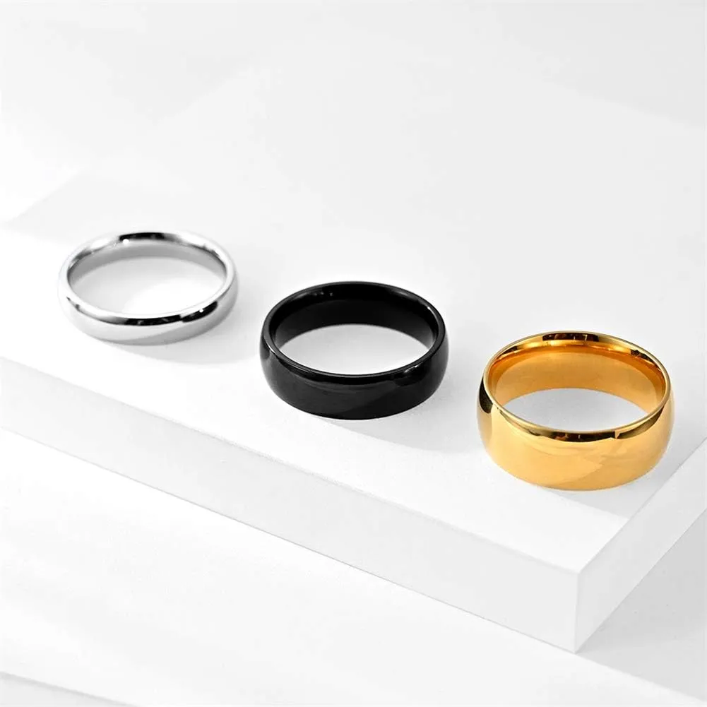 Unisex 4mm 6mm 8mm Stainless Steel Plain Dome Rings Couple Wedding Band Polished Comfort Fit