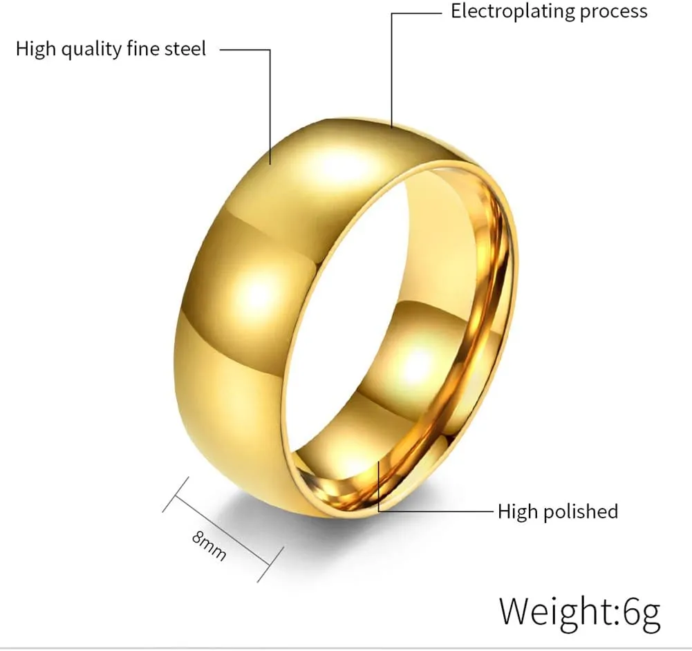 Unisex 4mm 6mm 8mm Stainless Steel Plain Dome Rings Couple Wedding Band Polished Comfort Fit