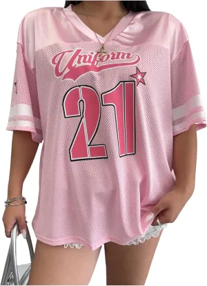 Verdusa Women's Plus Size Jersey T Shirts Hip Hop Short Sleeve Oversized Tee Tops Streetwear