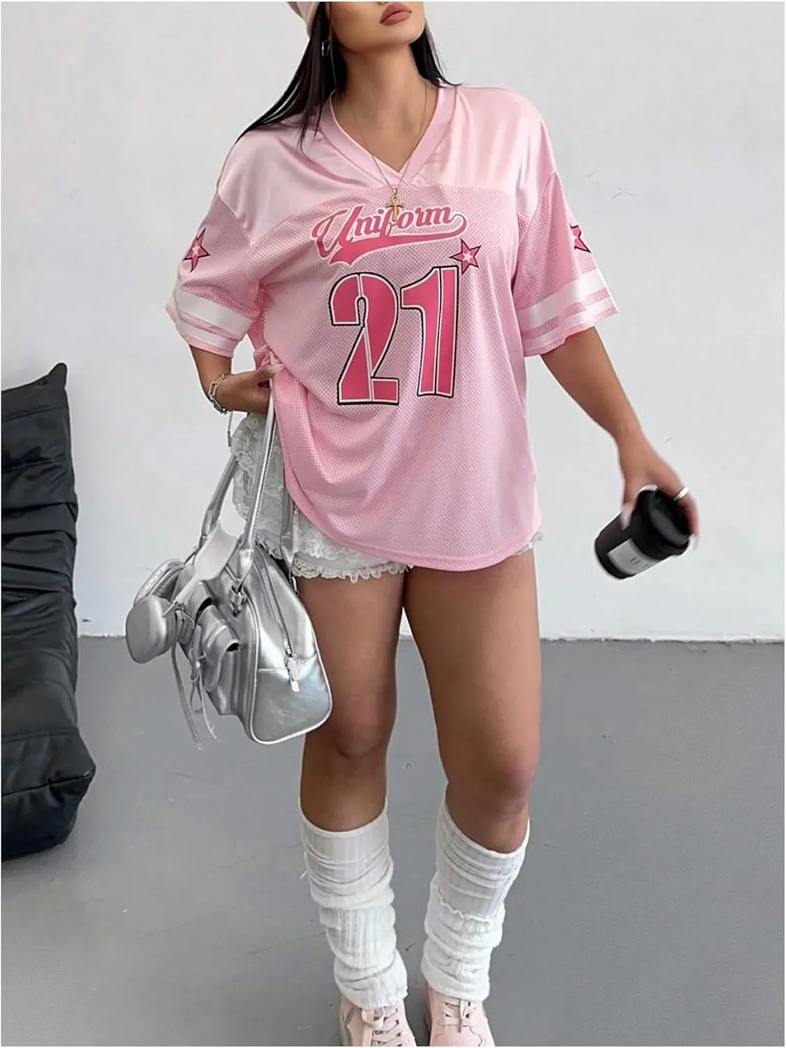 Verdusa Women's Plus Size Jersey T Shirts Hip Hop Short Sleeve Oversized Tee Tops Streetwear