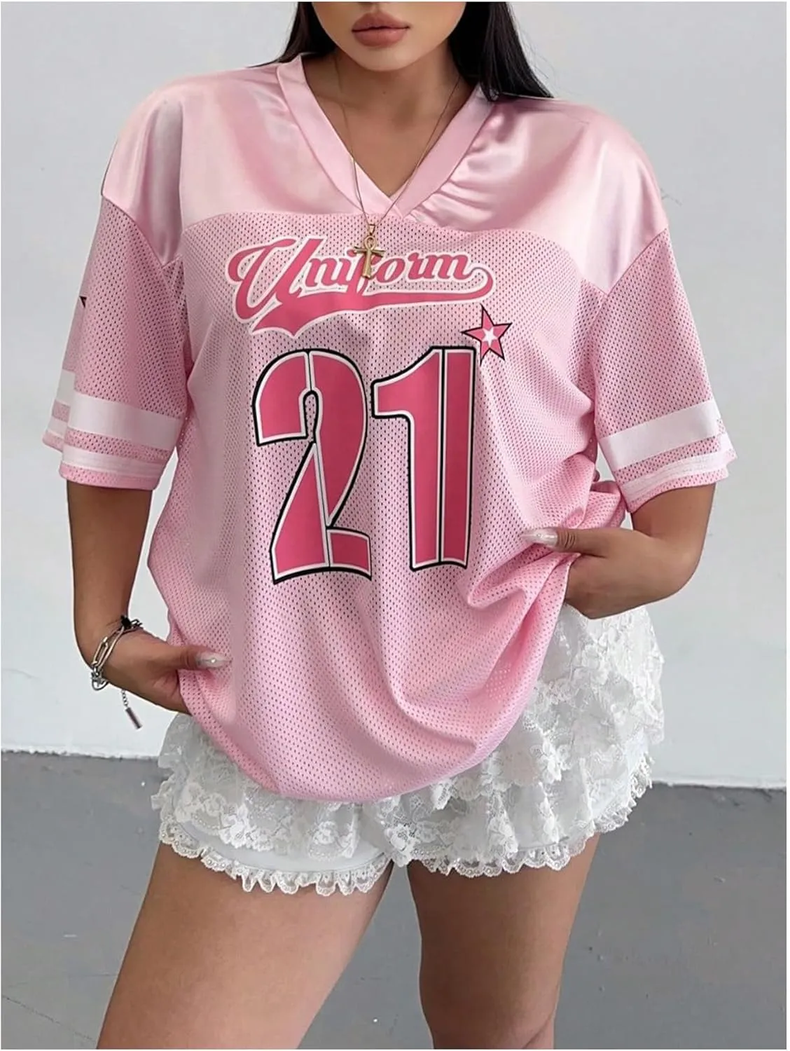 Verdusa Women's Plus Size Jersey T Shirts Hip Hop Short Sleeve Oversized Tee Tops Streetwear