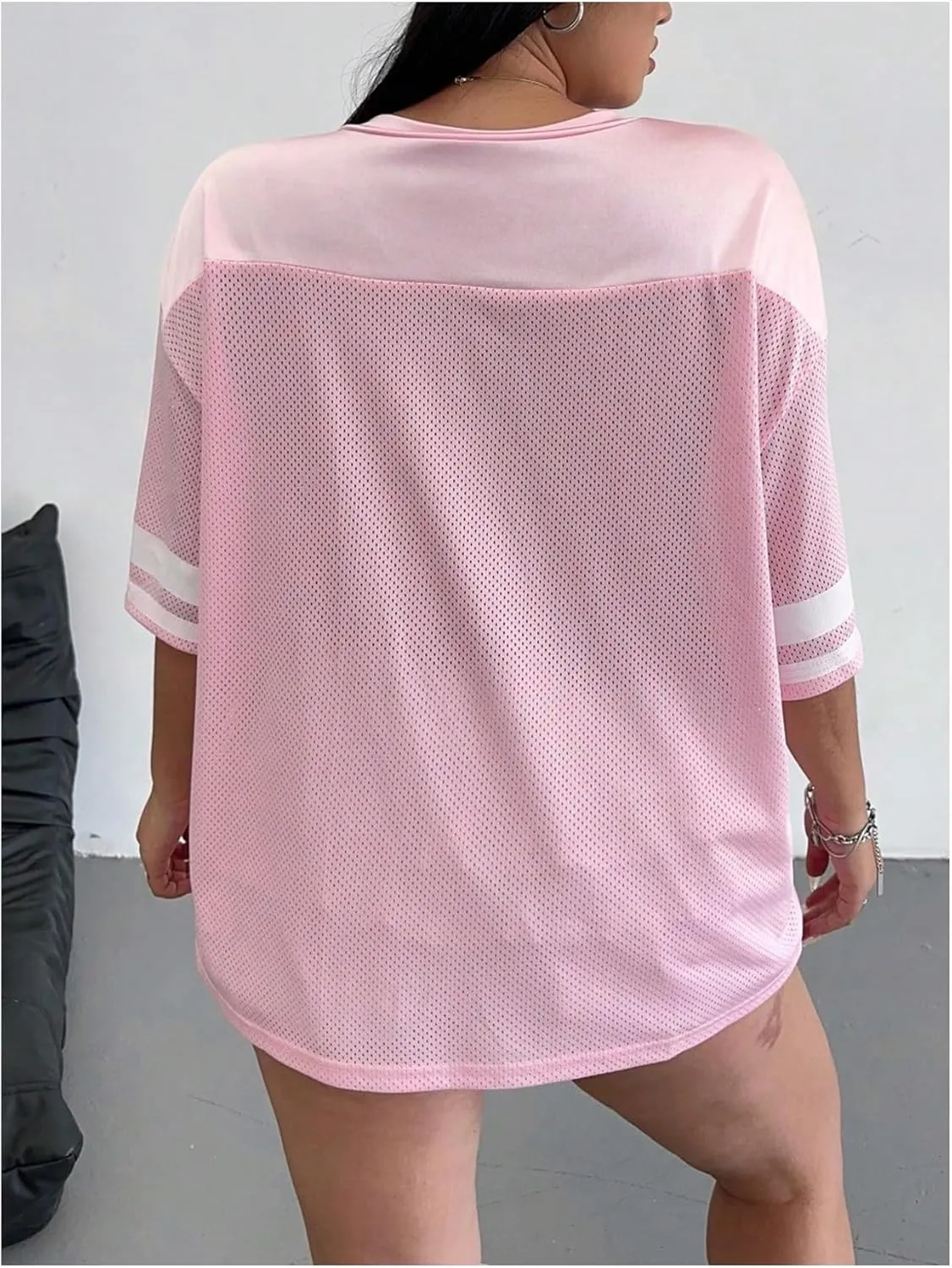 Verdusa Women's Plus Size Jersey T Shirts Hip Hop Short Sleeve Oversized Tee Tops Streetwear