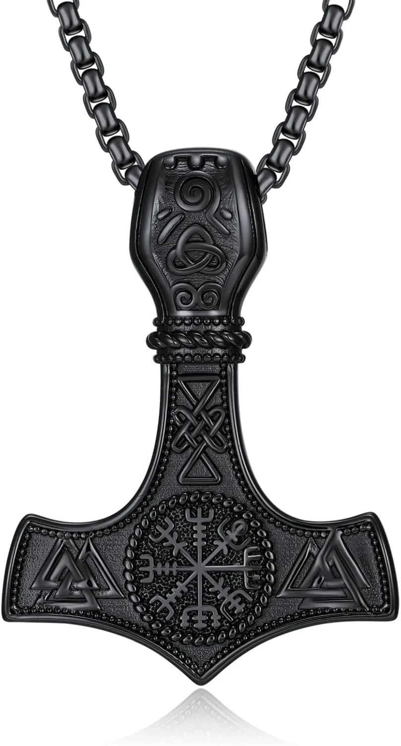 Viking Arrowhead/Thors Hammer/Axe/Wolf Necklace for Men 925 Sterling Silver Viking Norse Pagan Jewelry Gifts for Women