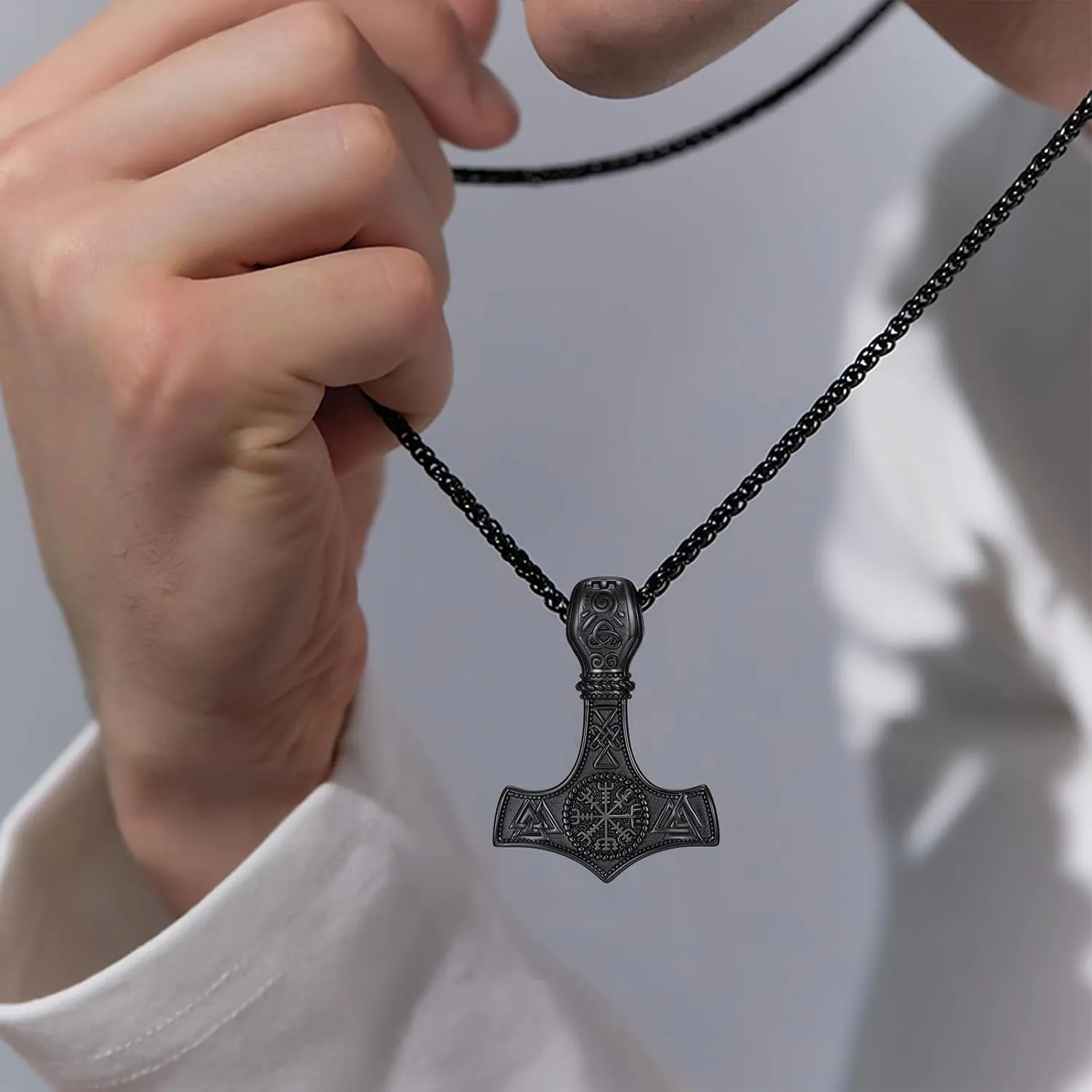 Viking Arrowhead/Thors Hammer/Axe/Wolf Necklace for Men 925 Sterling Silver Viking Norse Pagan Jewelry Gifts for Women