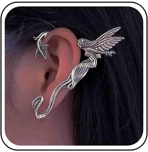 Vintage Devil Angel Ear Cuff Earrings Wings Cartilage Earrings Angel Clip On Ear Cuff Earrings Silver Elf Ear Wrap Earrings for Women