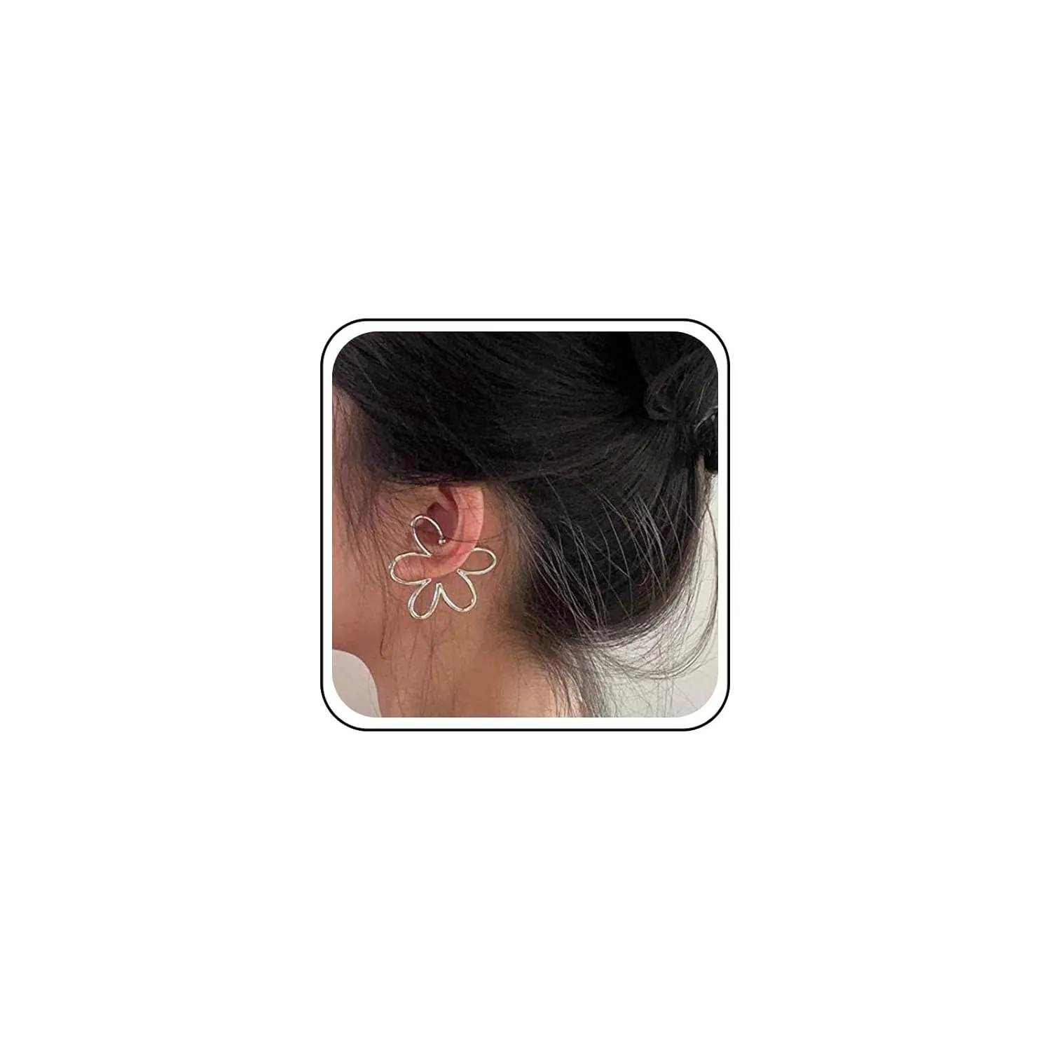 Vintage Exaggerated Flower Ear Cuff Earrings Hollow Flower Earrings Silver Large Flower Stud Earrings Flower Fake helix Earrings for Women
