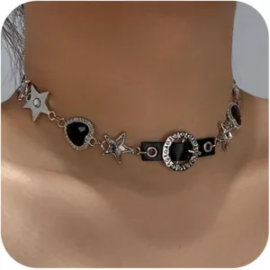 Vintage Necklace Punk Star Choker Necklace for Women Black Necklace Chain Necklace Dainty Necklace Y2K Jewelry Aesthetic Chain Necklaces Gothic Emo Jewelry for Women Bar Party Jewelry
