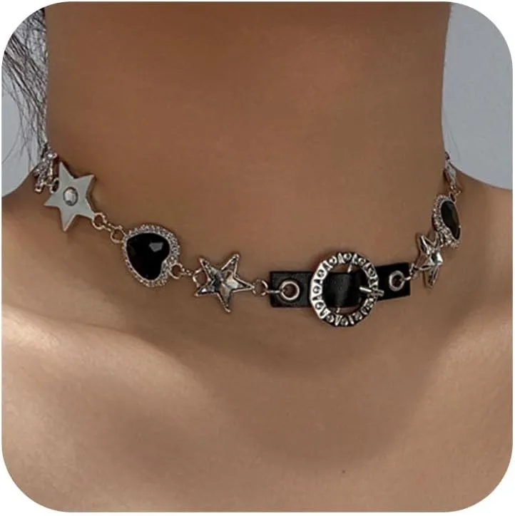 Vintage Necklace Punk Star Choker Necklace for Women Black Necklace Chain Necklace Dainty Necklace Y2K Jewelry Aesthetic Chain Necklaces Gothic Emo Jewelry for Women Bar Party Jewelry