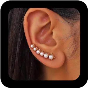 Vintage Pearl Ear Climber Earrings Gold Pearl Climber Crawler Earrings Cluster Pearl Bead Climber Earrings Imitation Pearl Ear Crawler Earrings Vine Wrap Stud Earrings Jewelry for Women