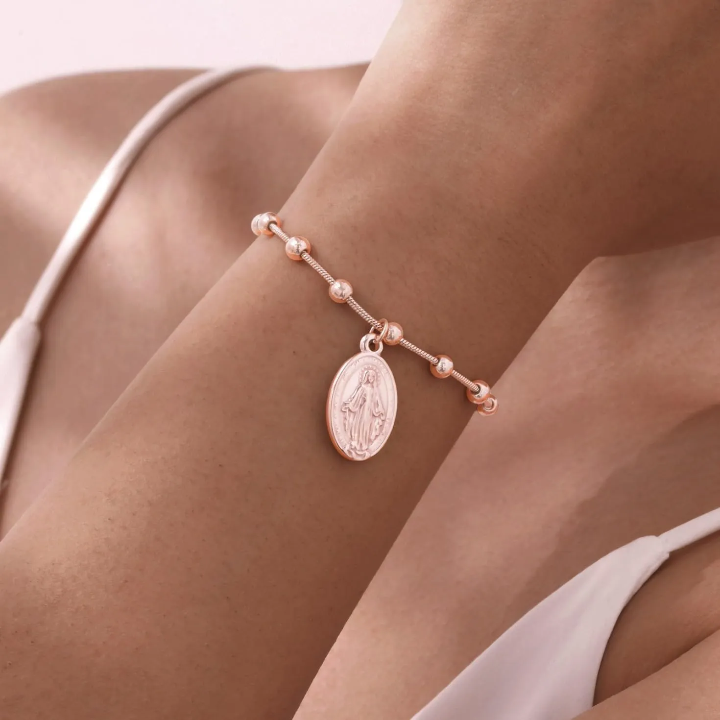 Virgin Mary BraceletDainty14k Gold Plated Rosary Bead Cross Bracelets Religious Baptism Virgen de Guadalupe Bracelets Catholic Jewelry Gifts for Women