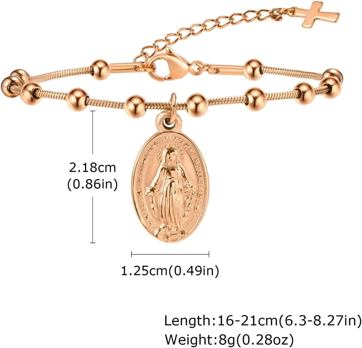 Virgin Mary BraceletDainty14k Gold Plated Rosary Bead Cross Bracelets Religious Baptism Virgen de Guadalupe Bracelets Catholic Jewelry Gifts for Women