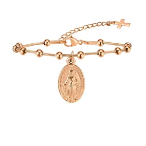 Virgin Mary BraceletDainty14k Gold Plated Rosary Bead Cross Bracelets Religious Baptism Virgen de Guadalupe Bracelets Catholic Jewelry Gifts for Women