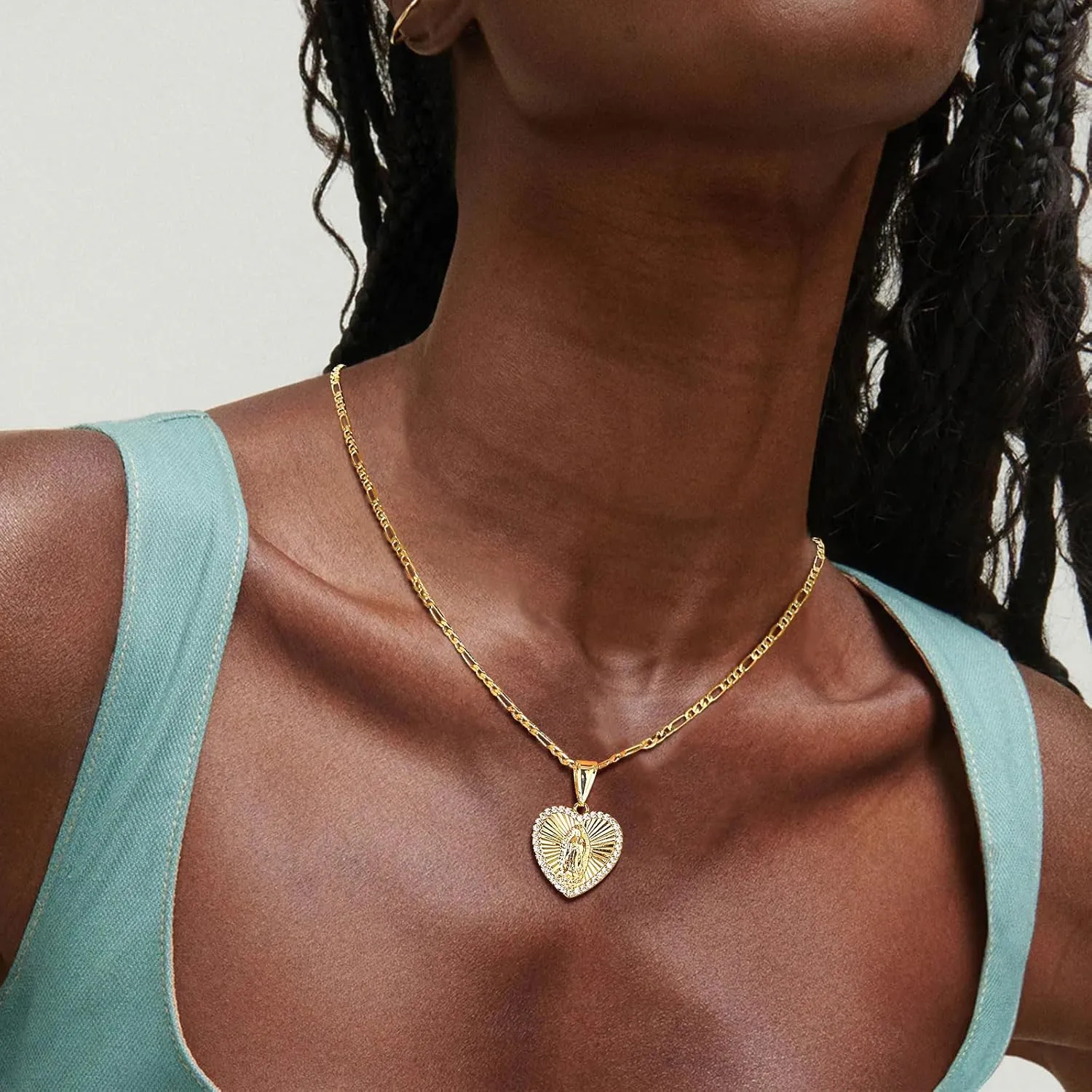 Virgin Mary Necklace for Women, 14K Gold Plated Guadalupe Necklace Mother Mary Catholic Gift, Cubic Zirconia Virgen de Guadalupe Charm Pendant Lady of Guadalupe Mexican Jewelry, 18/20/24 IN Chain