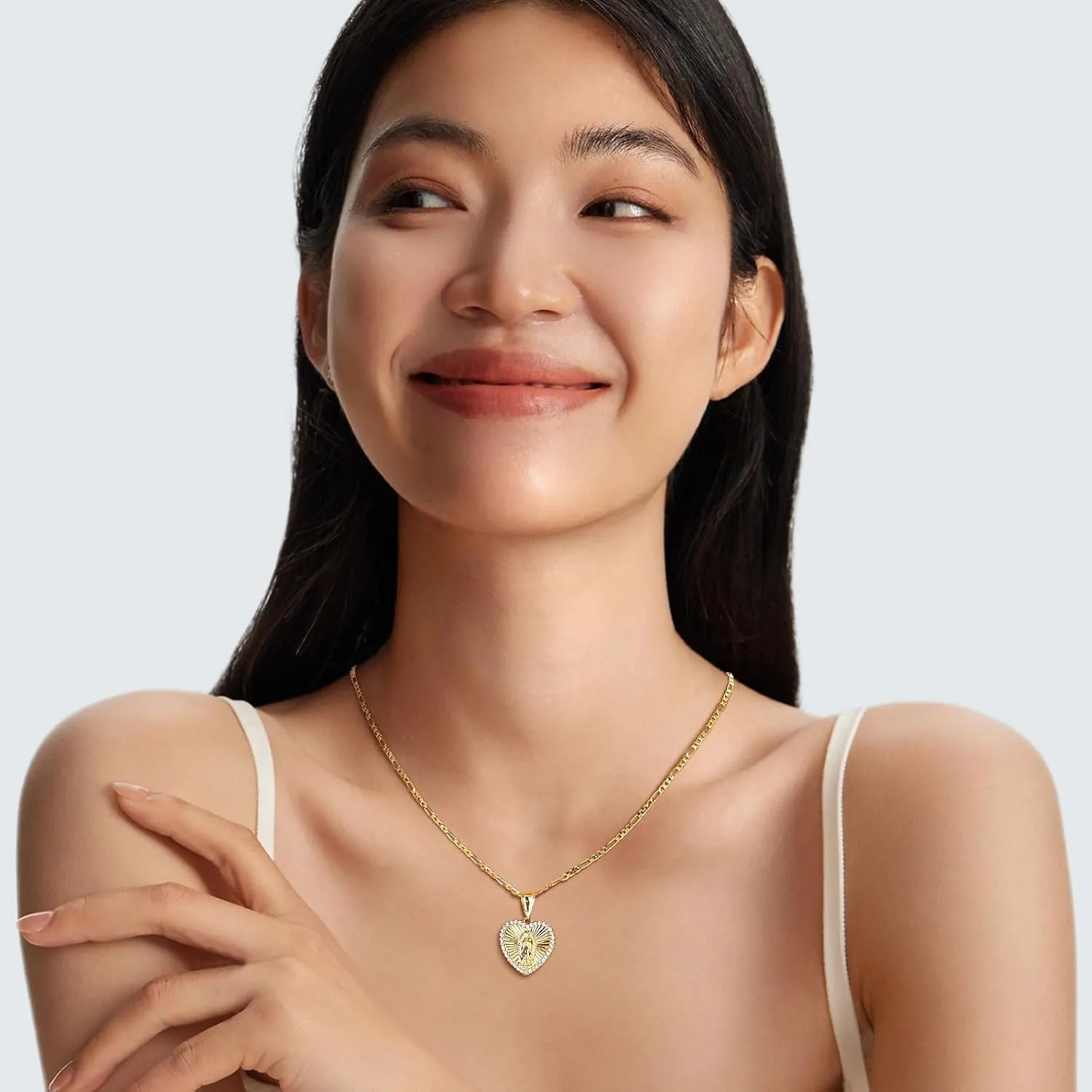 Virgin Mary Necklace for Women, 14K Gold Plated Guadalupe Necklace Mother Mary Catholic Gift, Cubic Zirconia Virgen de Guadalupe Charm Pendant Lady of Guadalupe Mexican Jewelry, 18/20/24 IN Chain