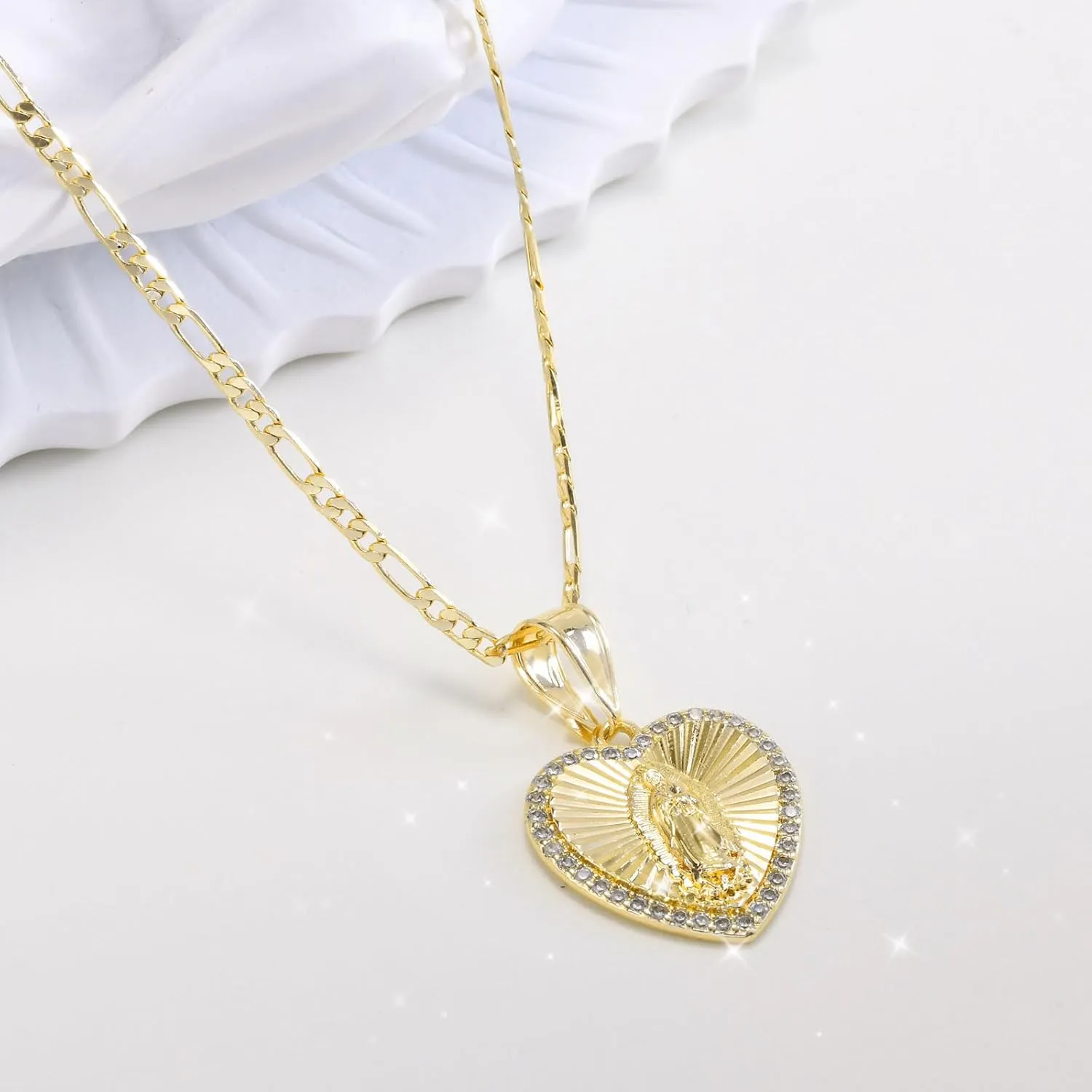 Virgin Mary Necklace for Women, 14K Gold Plated Guadalupe Necklace Mother Mary Catholic Gift, Cubic Zirconia Virgen de Guadalupe Charm Pendant Lady of Guadalupe Mexican Jewelry, 18/20/24 IN Chain
