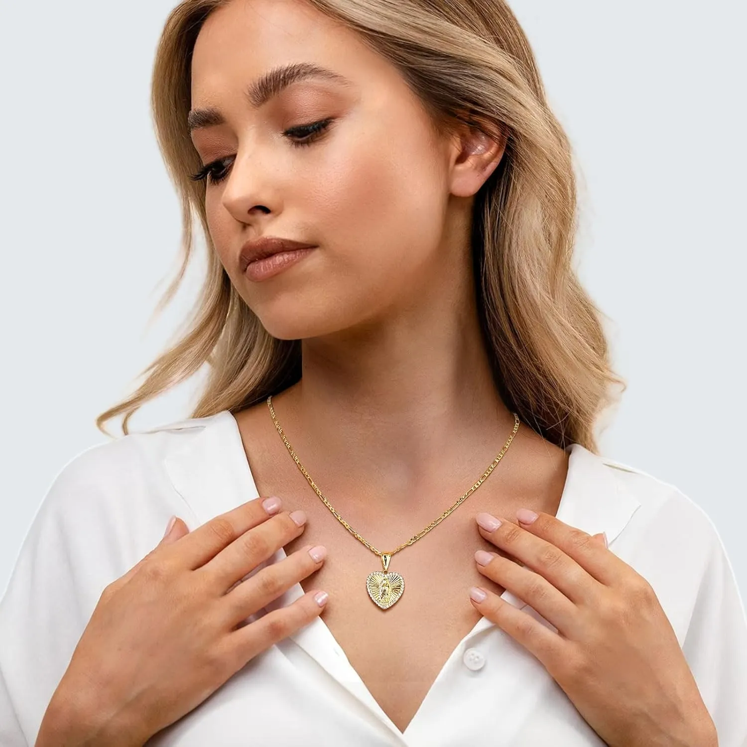 Virgin Mary Necklace for Women, 14K Gold Plated Guadalupe Necklace Mother Mary Catholic Gift, Cubic Zirconia Virgen de Guadalupe Charm Pendant Lady of Guadalupe Mexican Jewelry, 18/20/24 IN Chain