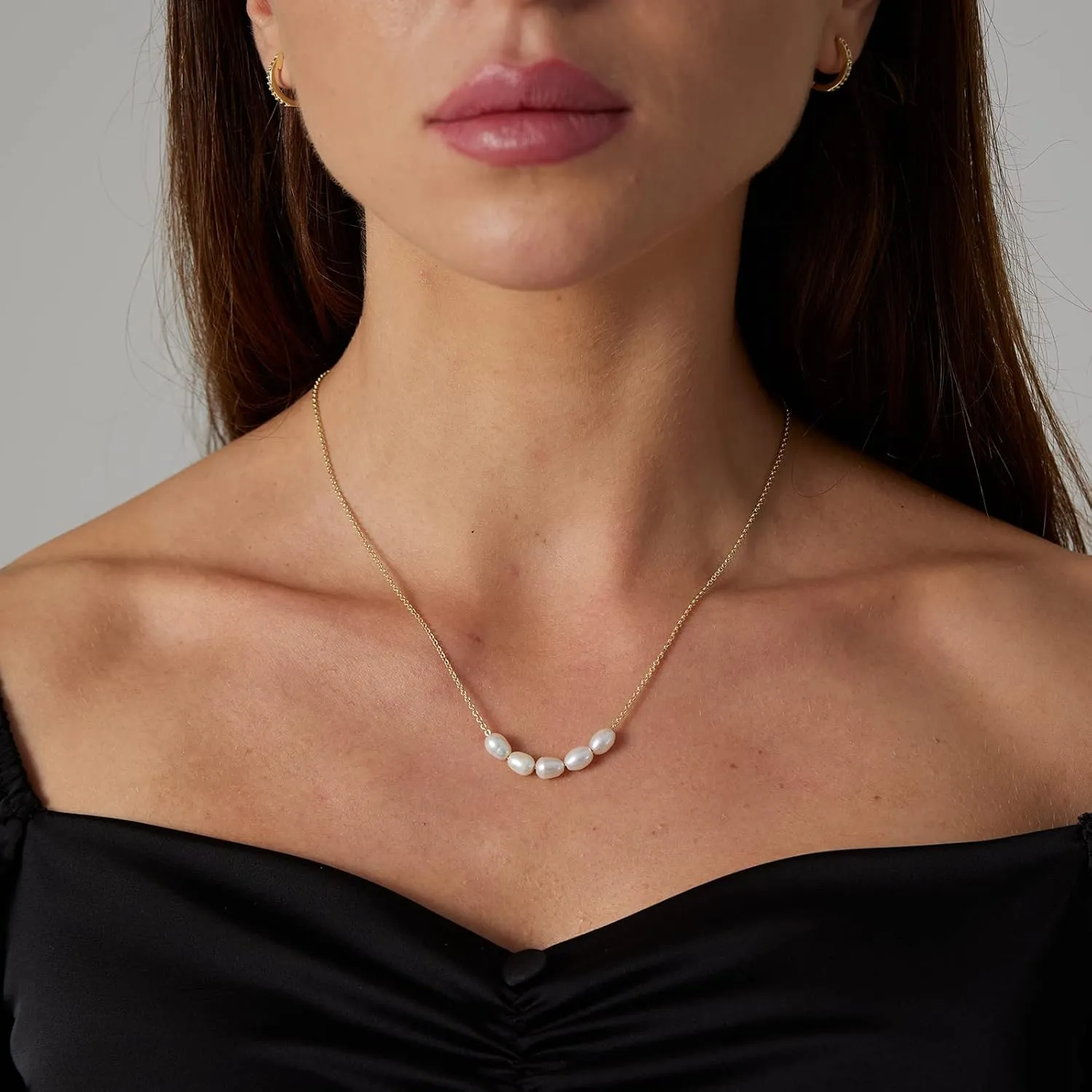 VIROMY Dainty Pearl Choker Necklace for Women 14K Gold Plated Pearl Necklaces Simple Trendy Everyday Jewelry