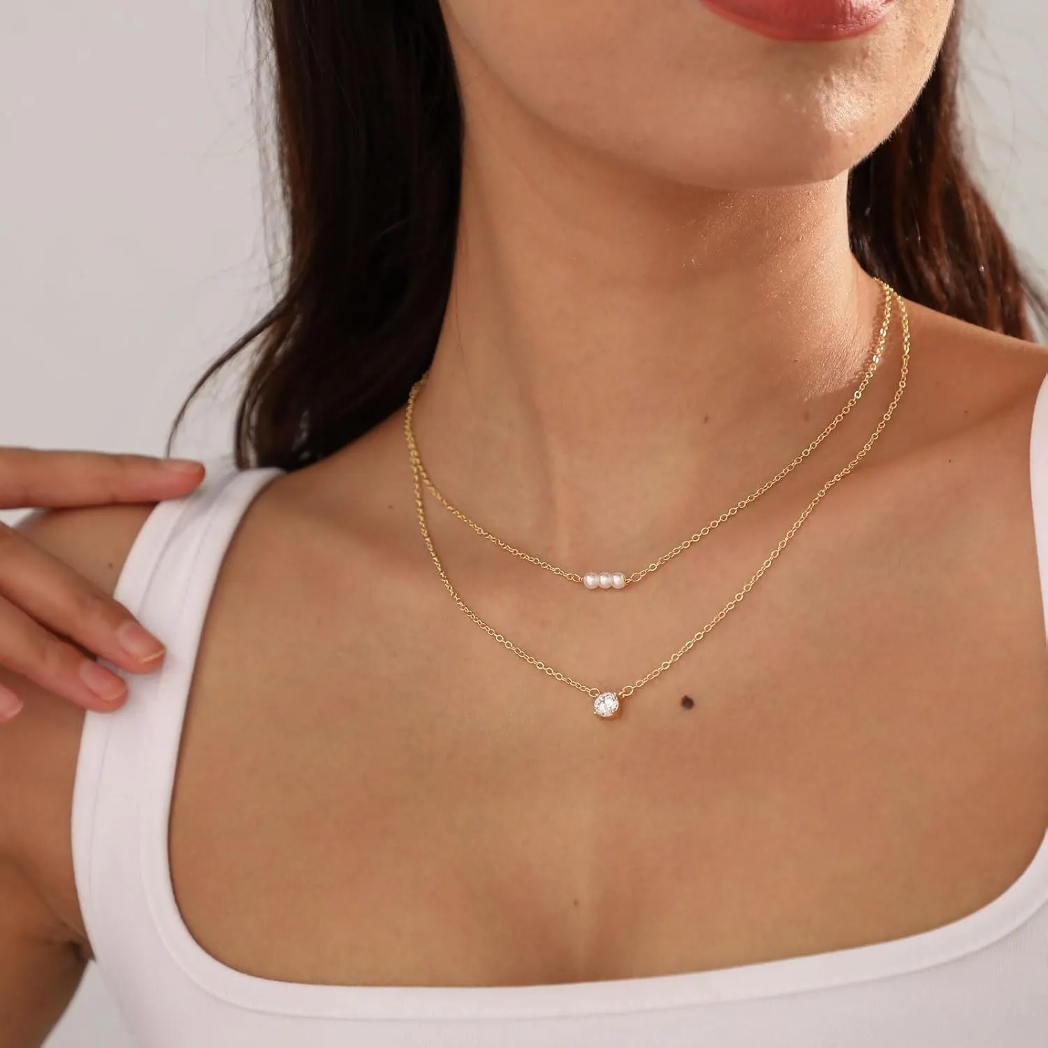 VIROMY Dainty Pearl Choker Necklace for Women 14K Gold Plated Pearl Necklaces Simple Trendy Everyday Jewelry