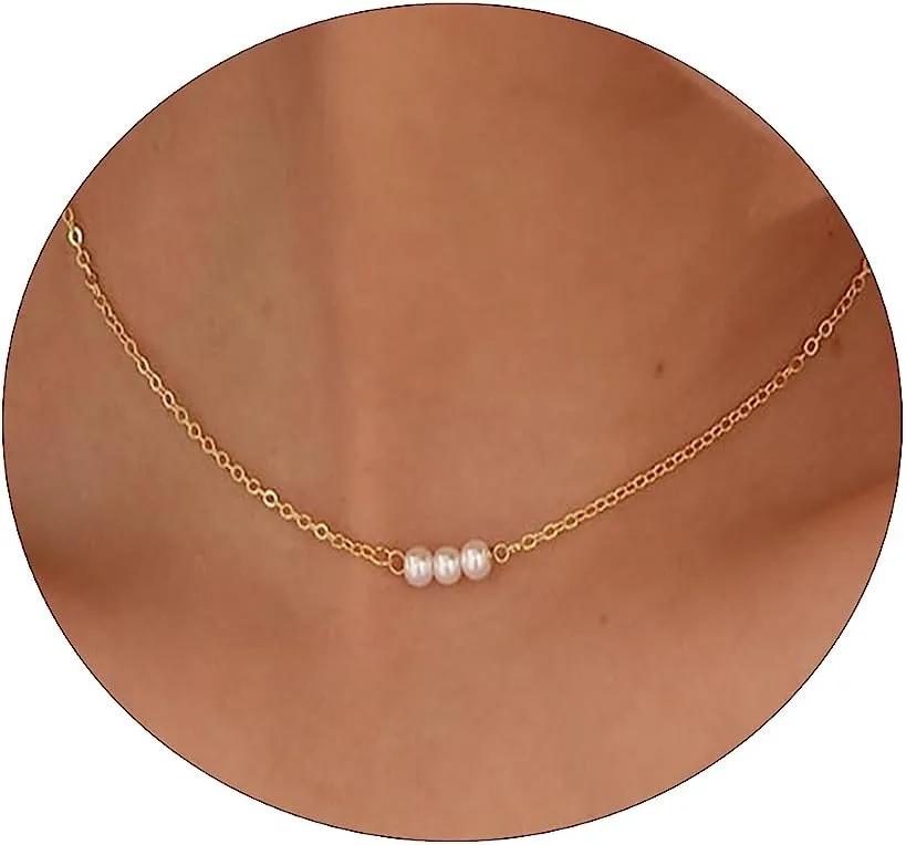 VIROMY Dainty Pearl Choker Necklace for Women 14K Gold Plated Pearl Necklaces Simple Trendy Everyday Jewelry