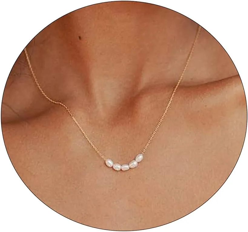 VIROMY Dainty Pearl Choker Necklace for Women 14K Gold Plated Pearl Necklaces Simple Trendy Everyday Jewelry