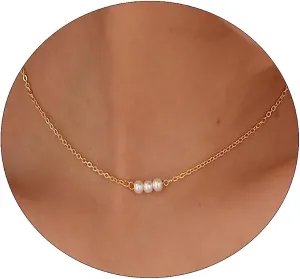 VIROMY Dainty Pearl Choker Necklace for Women 14K Gold Plated Pearl Necklaces Simple Trendy Everyday Jewelry