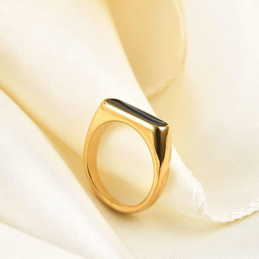 VQYSKO 6mm Signet Stainless Steel Band Ring14k Gold Plated Fashion Cute Stacking Wedding Engagement Fidget Ring fo Women Men Teen, Size 3-12