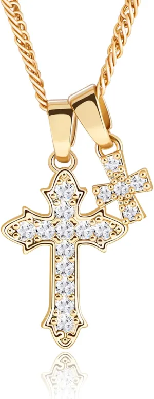 VZCBZC Double Cross Necklace for Women,18K Gold Plated CZ Pendant with Gold Chain Trendy Jewelry Gifts for Women